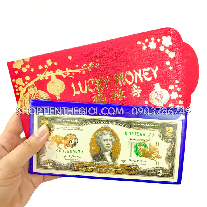 Tiền 2 USD in hình con Mèo 3D nhũ vàng 